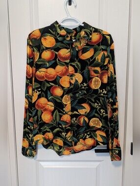 Orange Print Button Down Shirt